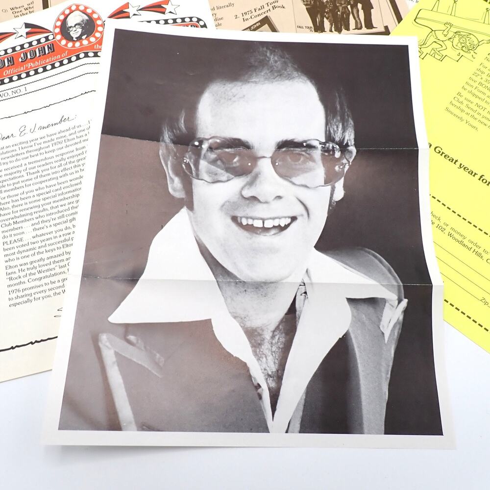 Elton John Fan Club 1975 1976 Newsletter Poster Vintage Mailer Set
